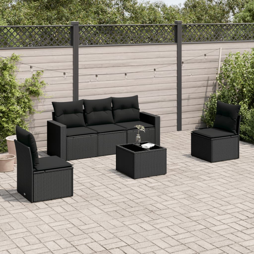 5-tlg. Garten-Sofagarnitur mit Kissen Schwarz Poly Rattan