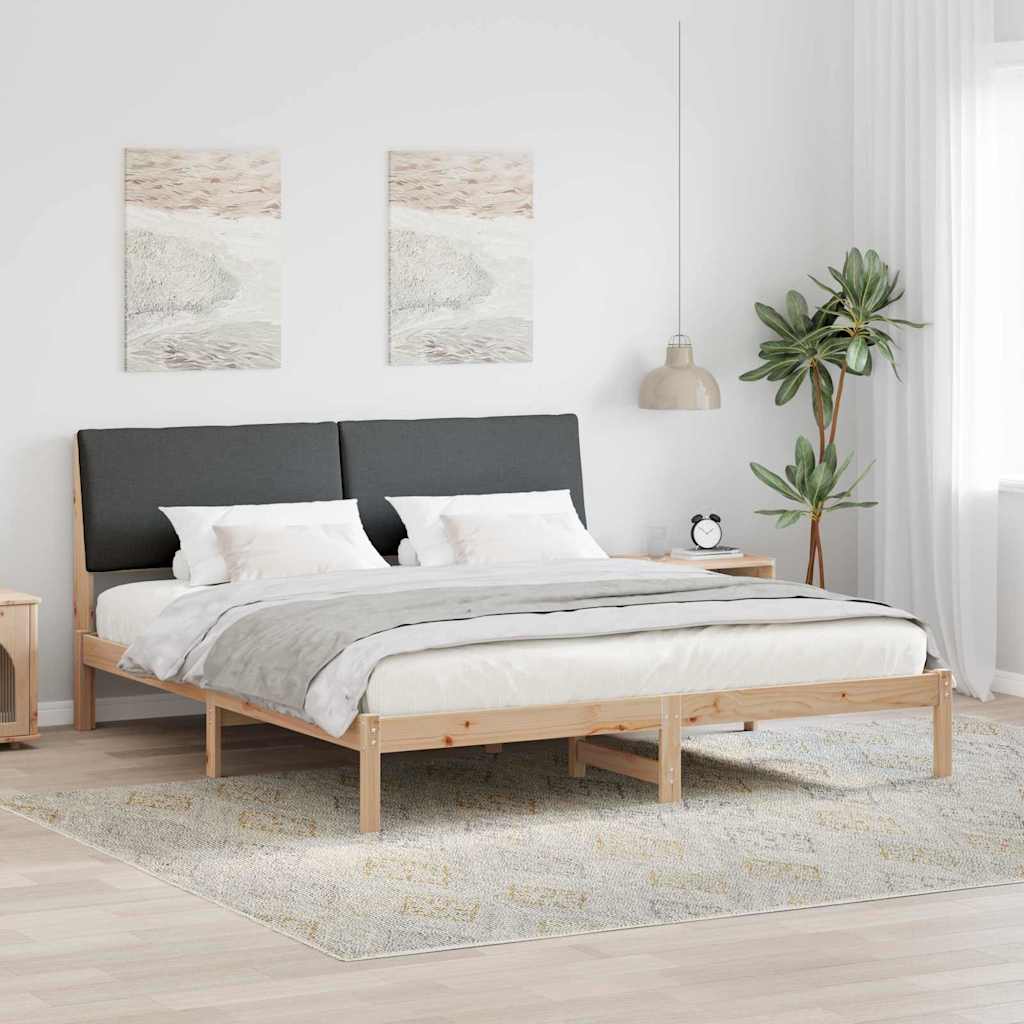 Bettgestell Braun und hellgrau 200 x 200 cm Massivholz Kiefer