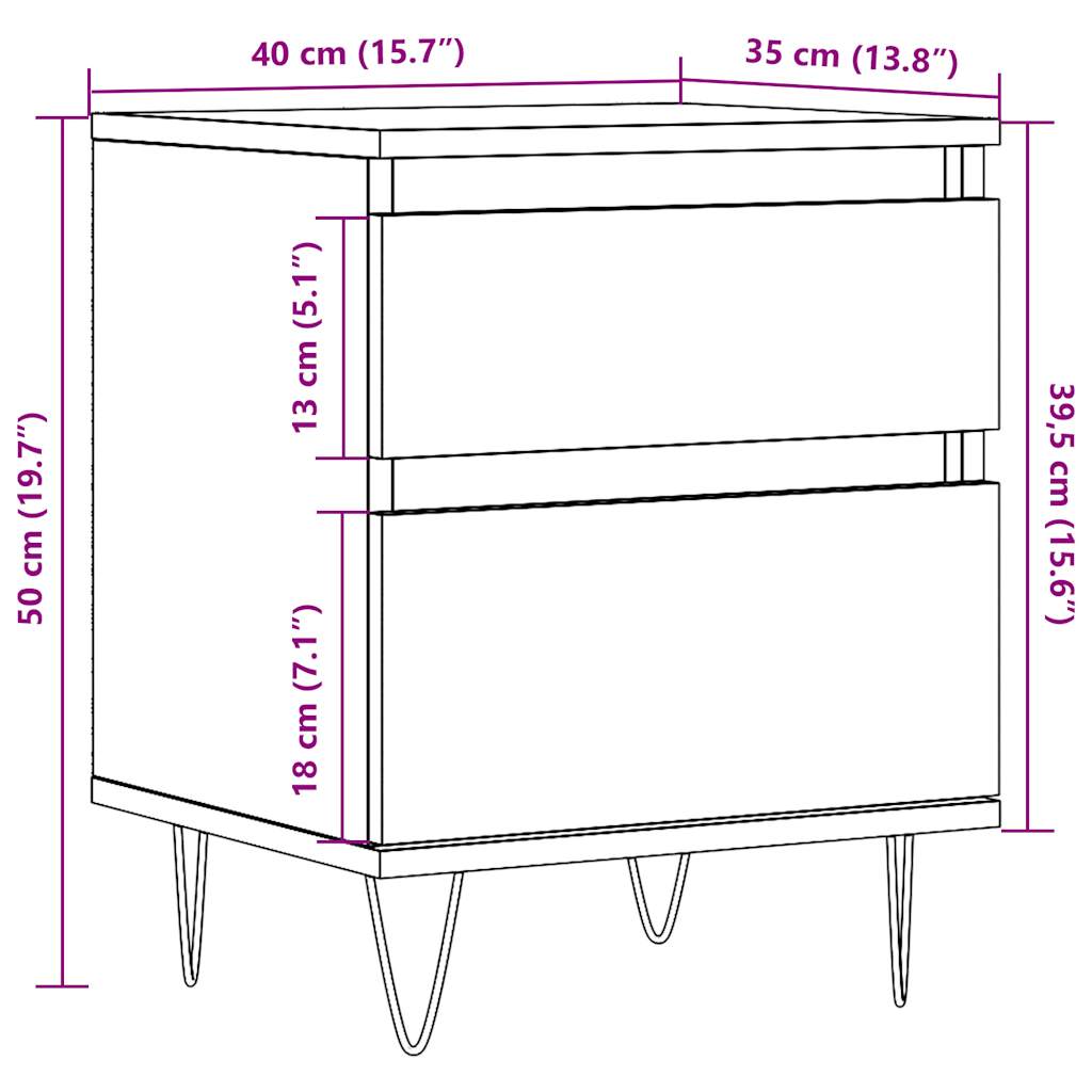 Bettschrank Schwarz Eichen-Optik 40 x 35 x 50 cm Holzwerkstoff