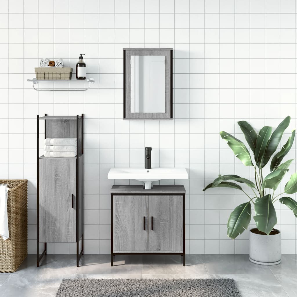 3-tlg. Badmöbel-Set Räuchereiche Holzwerkstoff