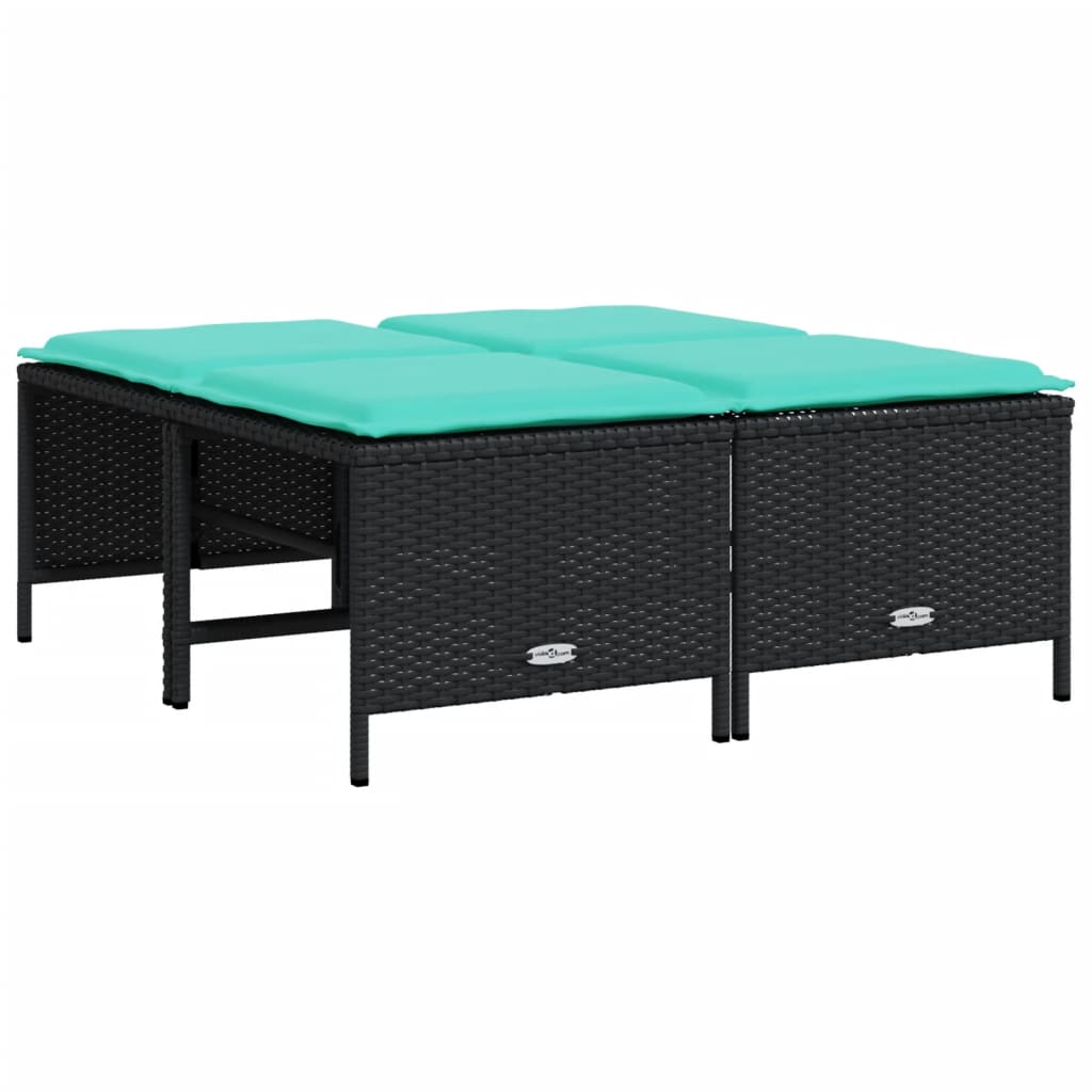 Gartenhocker mit Kissen 4 Stk. Braun Poly Rattan