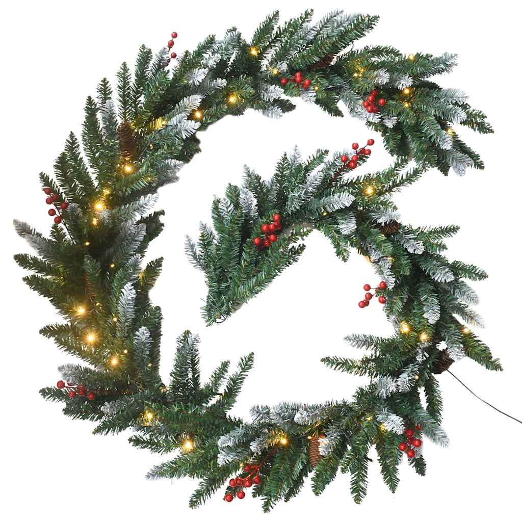 Künstliche Weihnachtsbäume 2 Stk. mit Kranz, Girlande und LEDs