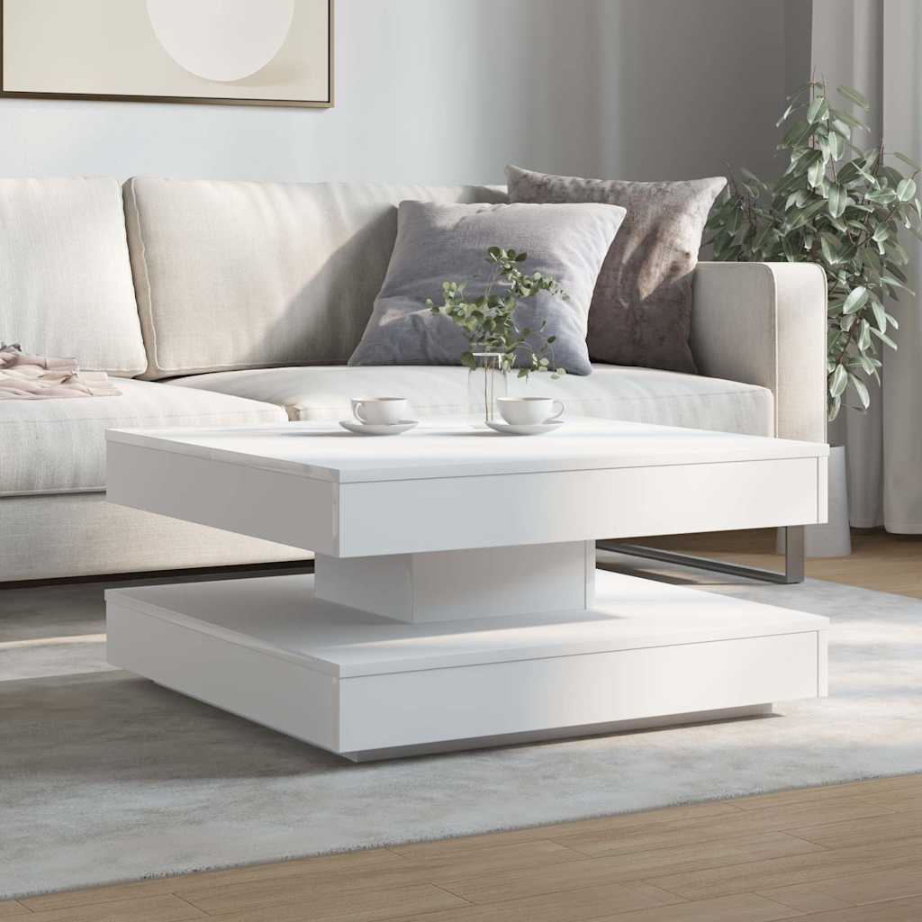 Couchtisch 360-Grad Drehbar Weiß 90x90x34,5 cm