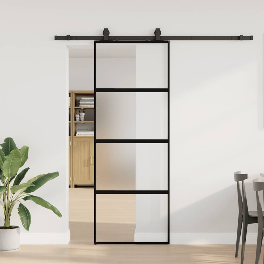 Schiebetür mit Beschlag Schwarz 76x205 cm ESG-Glas