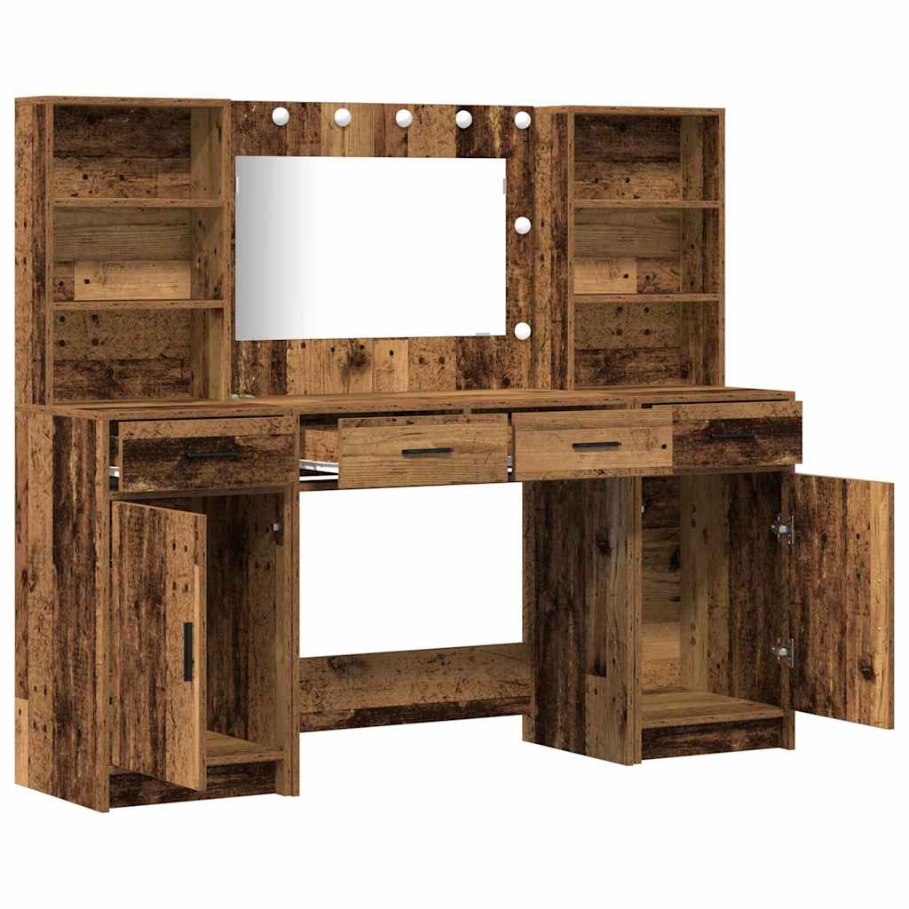 Schminktischset mit LED mit Schubladen 3 pcs Weiß Holzwerkstoff