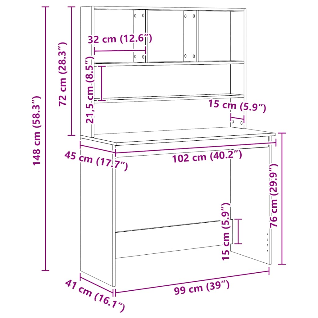 Schreibtisch mit Regal Weiß 102x45x148 cm Holzwerkstoff