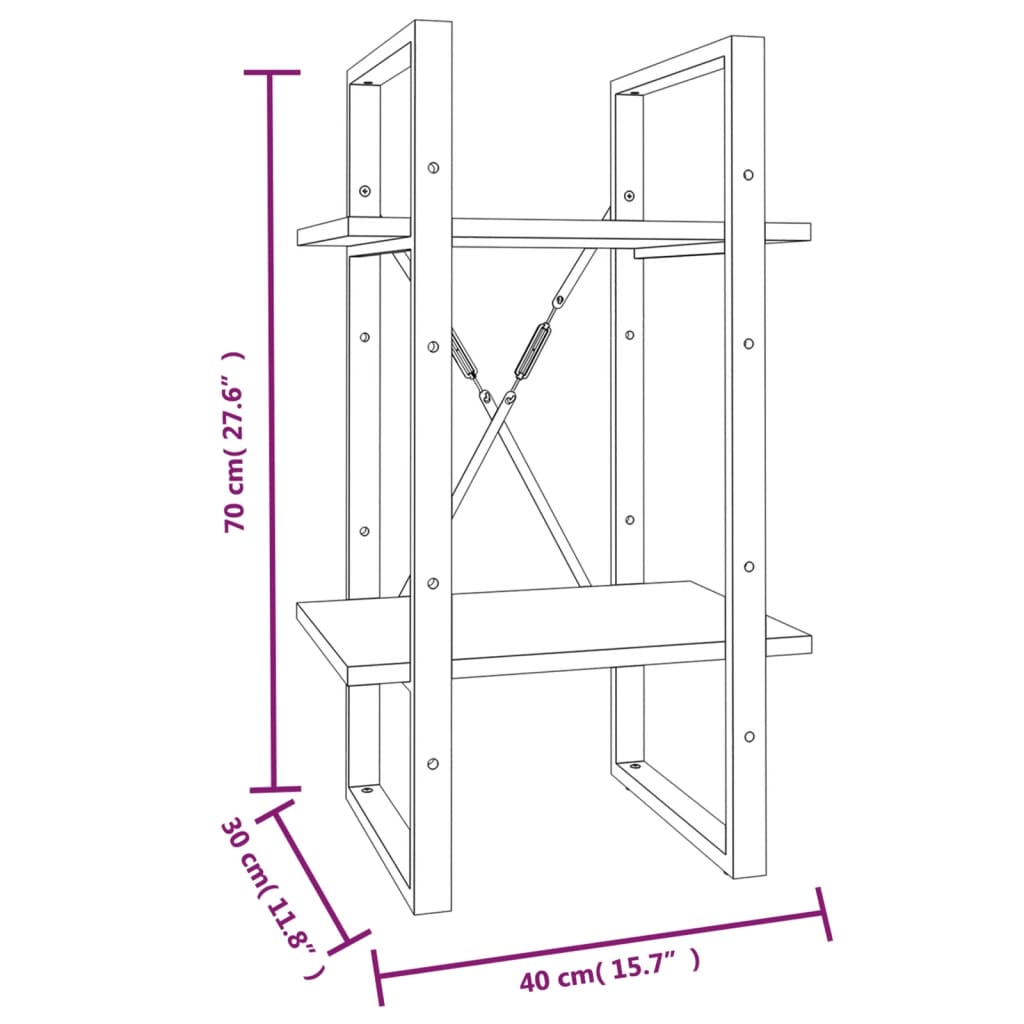 Bücherregal 2 Fächer Weiß 40x30x70 cm Holzwerkstoff