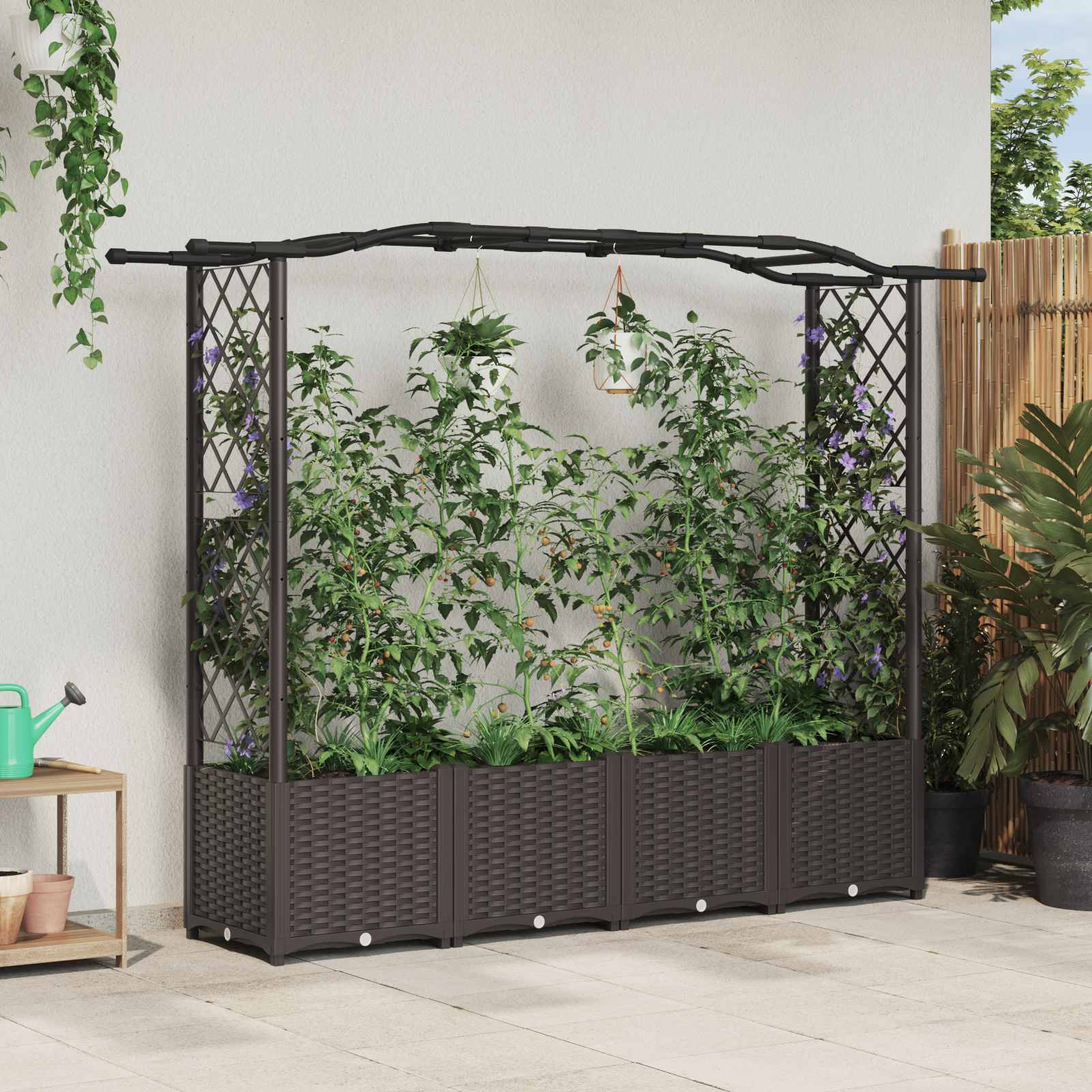 Hochbeet mit Rankgitter und Dach Braun 124 x 40 x 123 cm PP