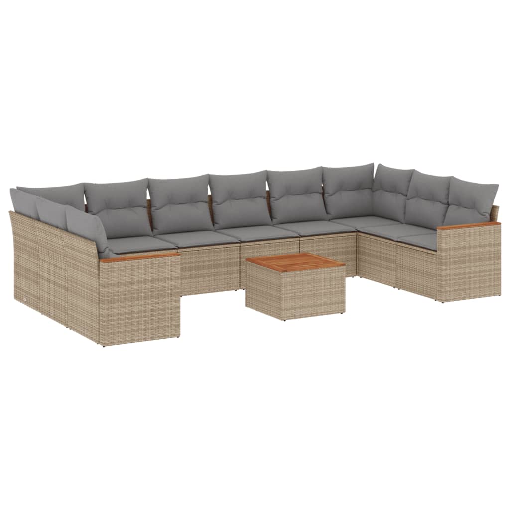 10-tlg. Garten-Sofagarnitur mit Kissen Schwarz Poly Rattan