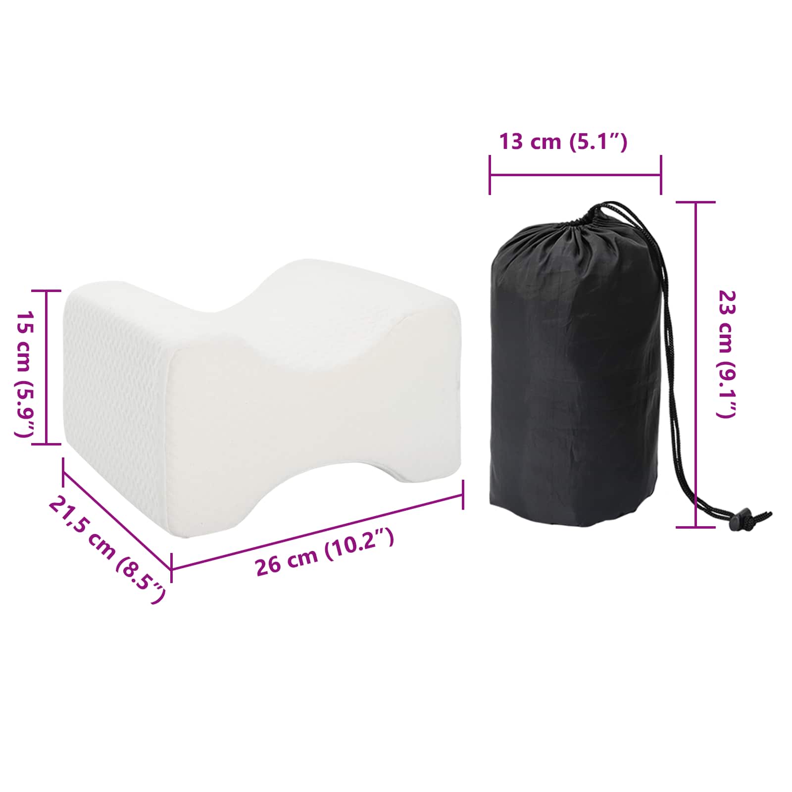 Knee Pillow Weiß Memory-Schaum und Polyester 26 x 21,5 x 15 cm