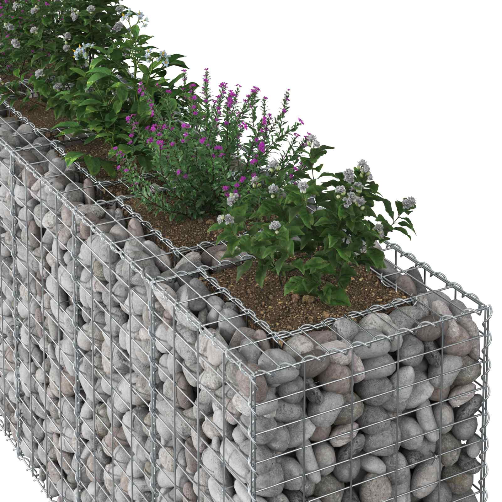 Gabionen Hochbeet 2 pcs Silber 260 x 60 x 55 cm
