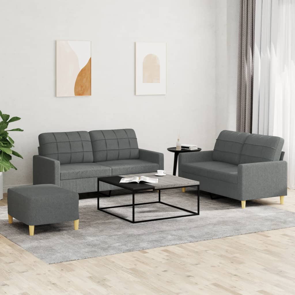 3-tlg. Sofagarnitur mit Kissen Creme Stoff