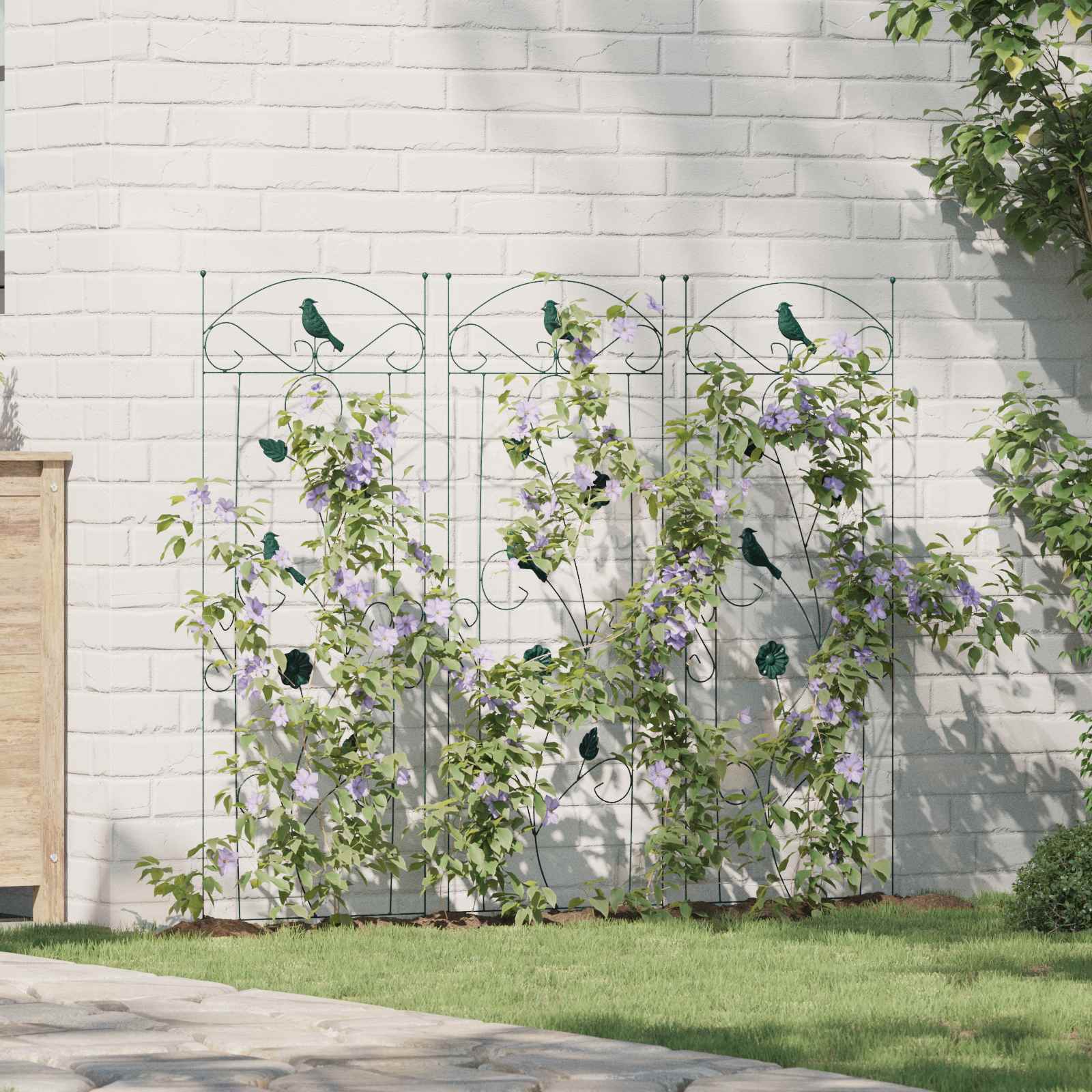 Gartenzaun mit Schloss 3 pcs Schwarz 112 x 39,5 cm Stahl