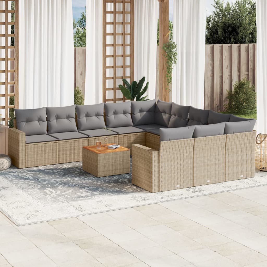 12-tlg. Garten-Sofagarnitur mit Kissen Schwarz Poly Rattan