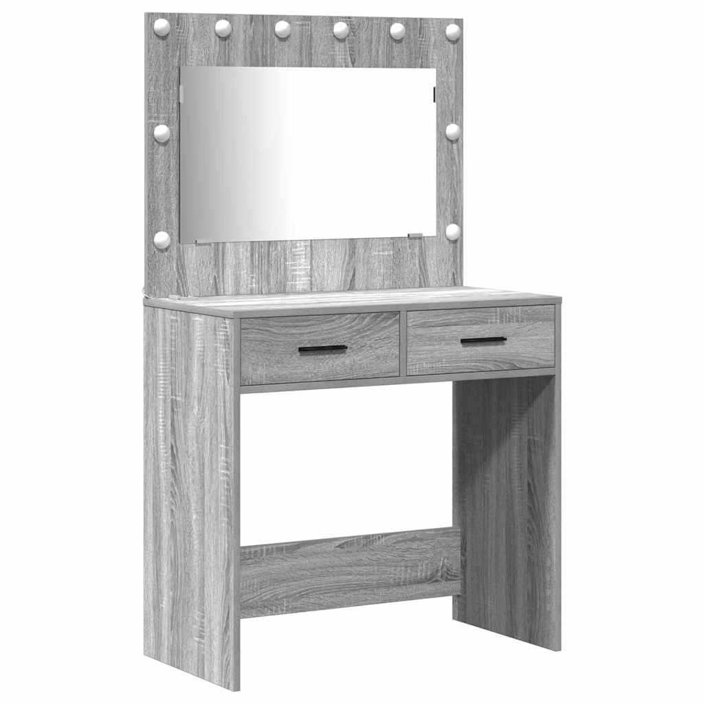 Schminktisch mit Spiegelbeleuchtung 3 pcs Weiß Holzwerkstoff