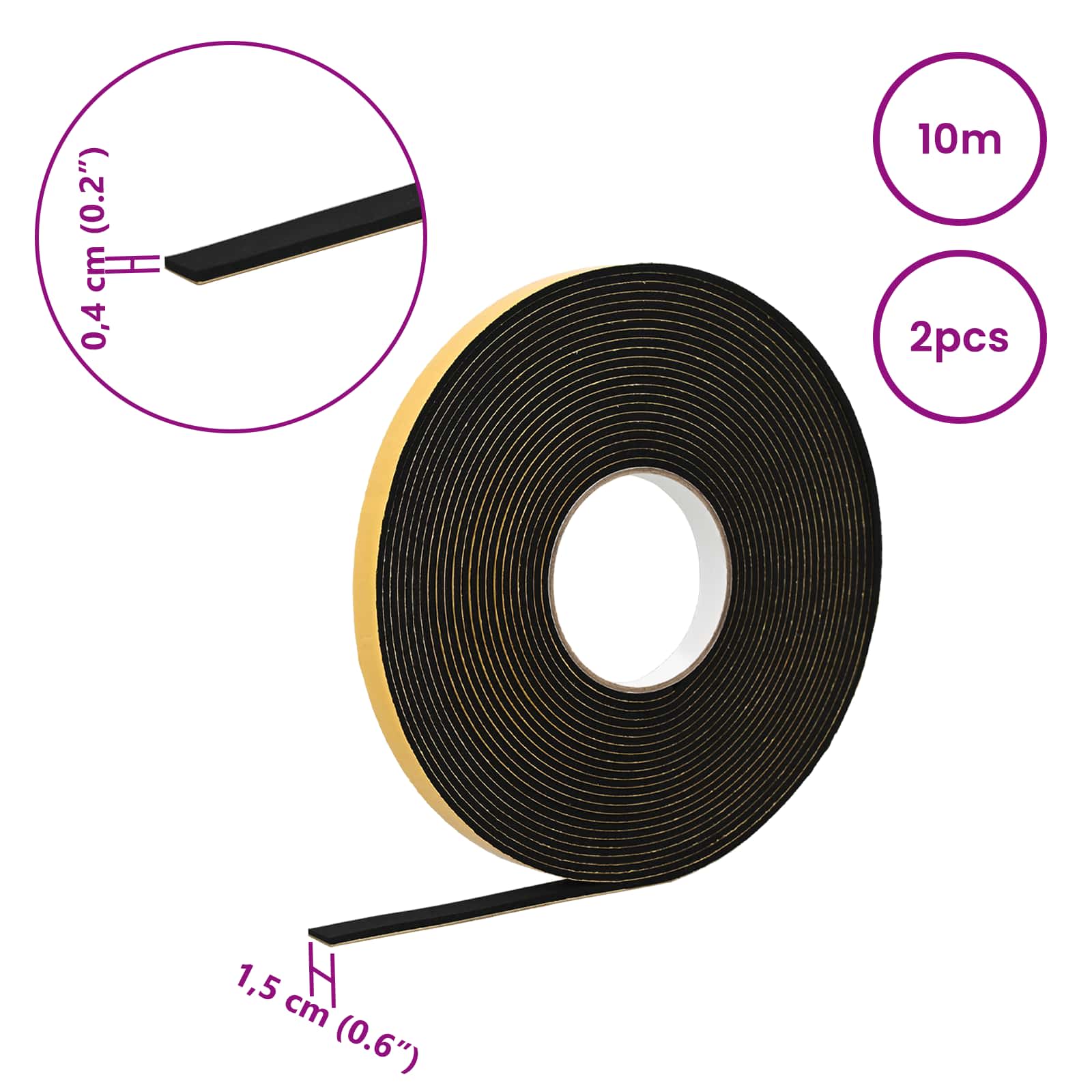 Selbstklebendes Schaumstoffband Schwarz 10mm x 10m CR-Schaum