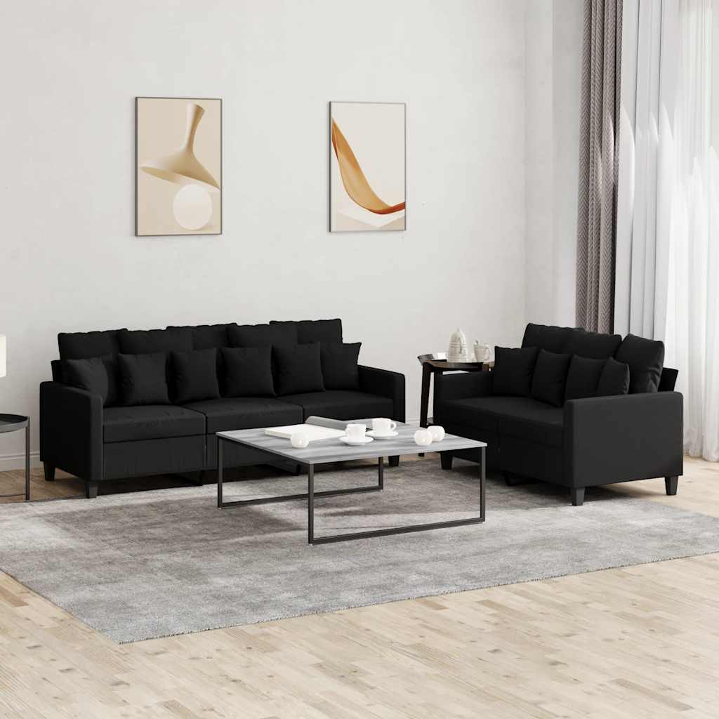 2-tlg. Sofagarnitur mit Kissen Braun Stoff