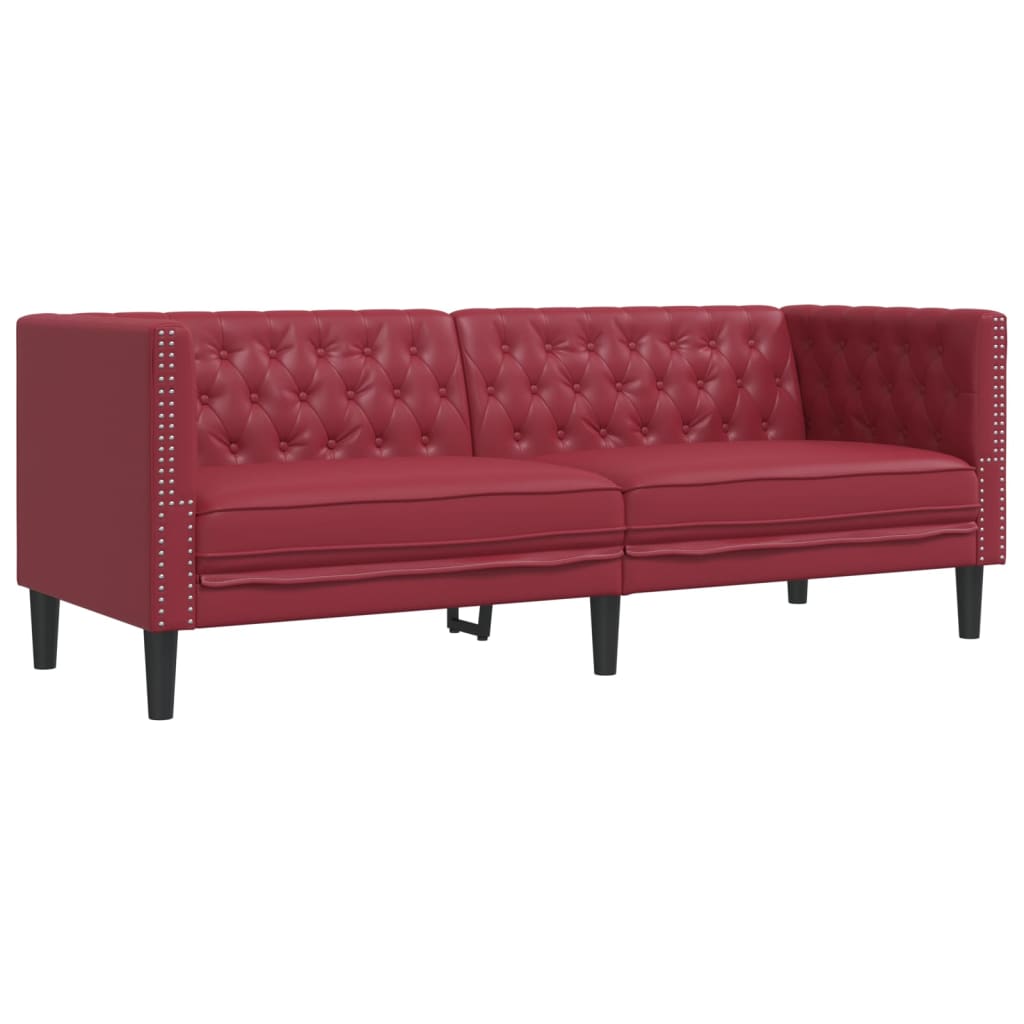 3-tlg. Chesterfield-Sofa-Set Schwarz Kunstleder