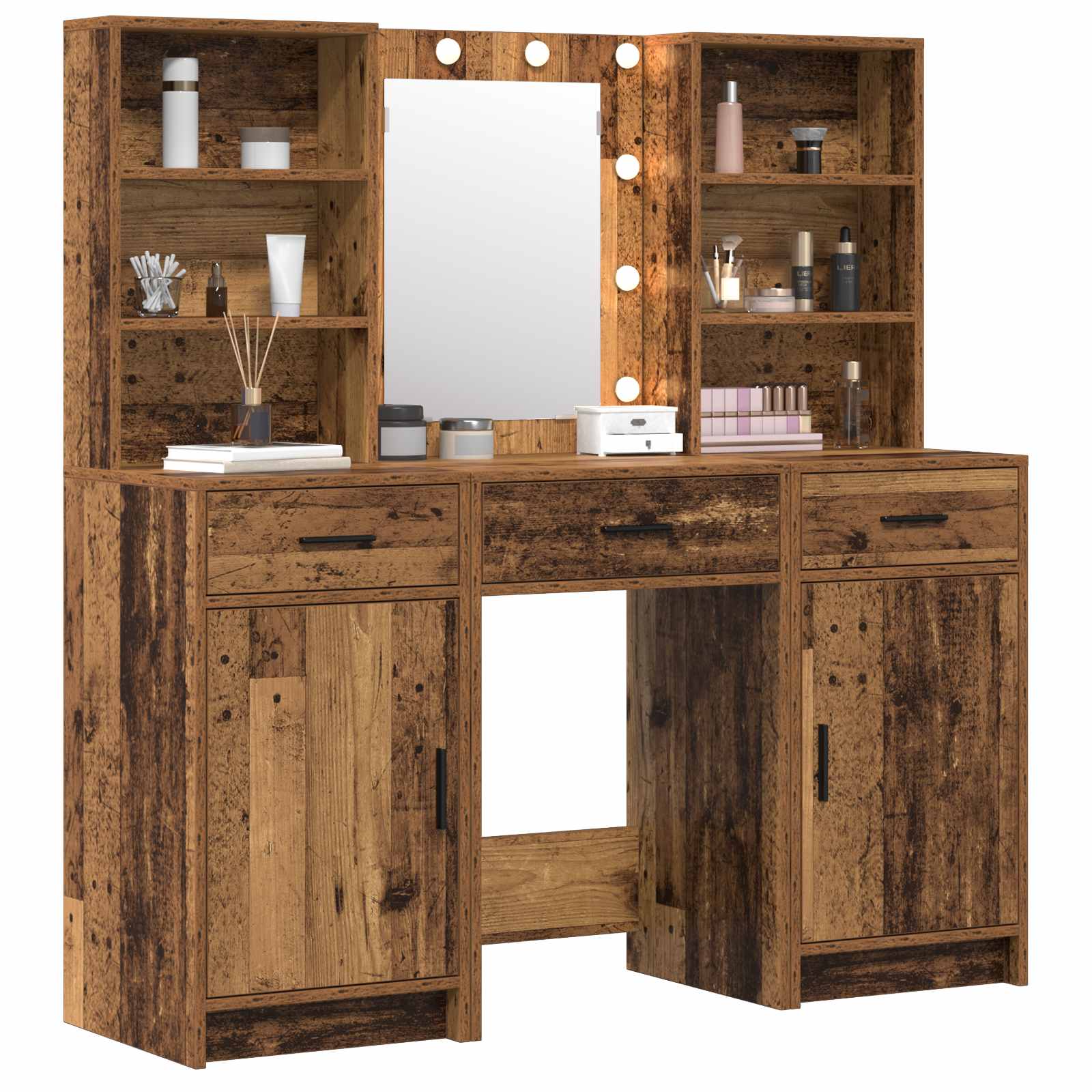 Schminktischset mit LED mit Schubladen 3 pcs Weiß Holzwerkstoff