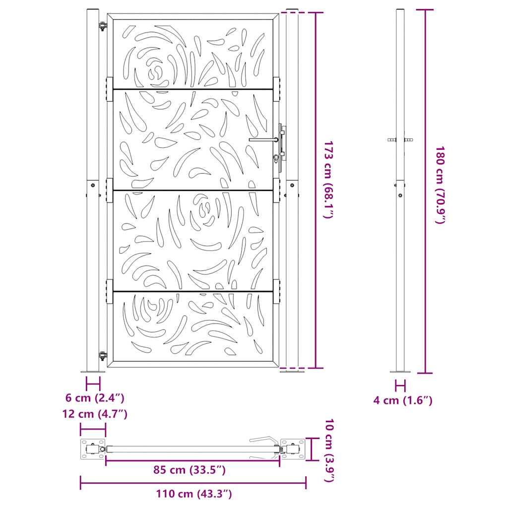 Gartentor Schwarz 100x100 cm Stahl Lichtdesign