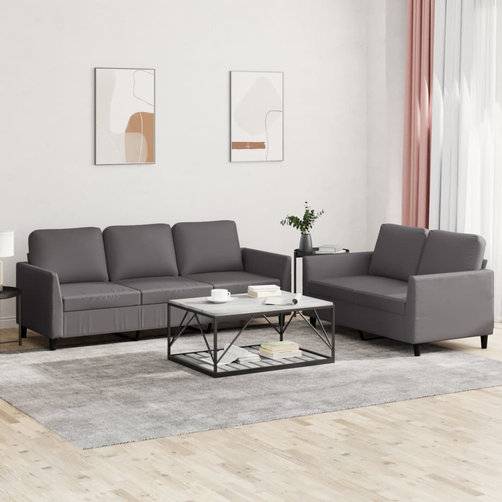 3-tlg. Sofagarnitur mit Kissen Creme Kunstleder