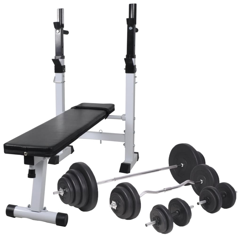 Hantelbank mit Ablage, Langhantel und Kurzhantel Set 60,5 kg