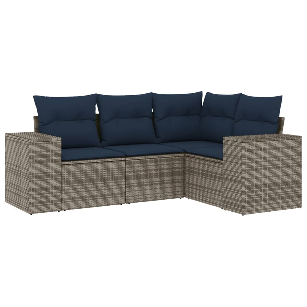 4-teiliges Gartensofa-Set mit Kissen, schwarzes Polyrattan