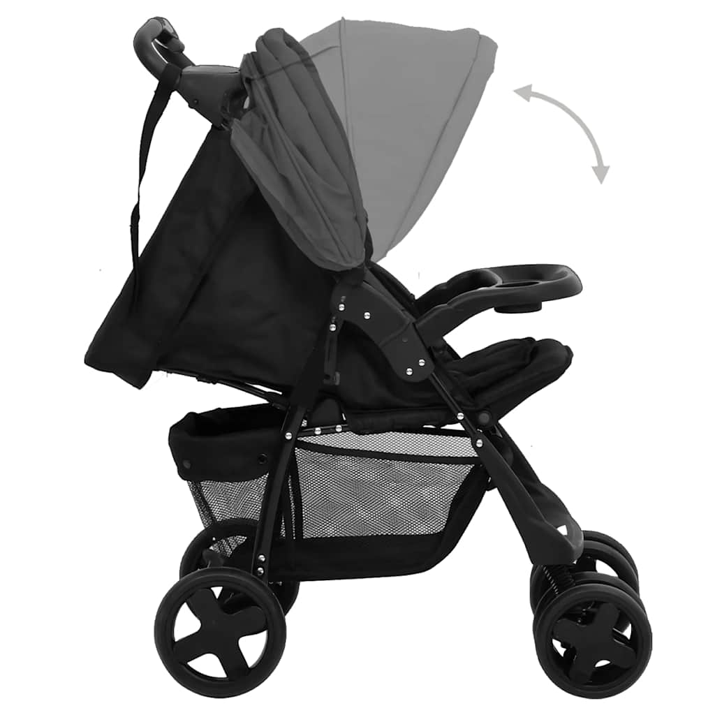 2-in-1 Kinderwagen Hellgrau und Schwarz Stahl