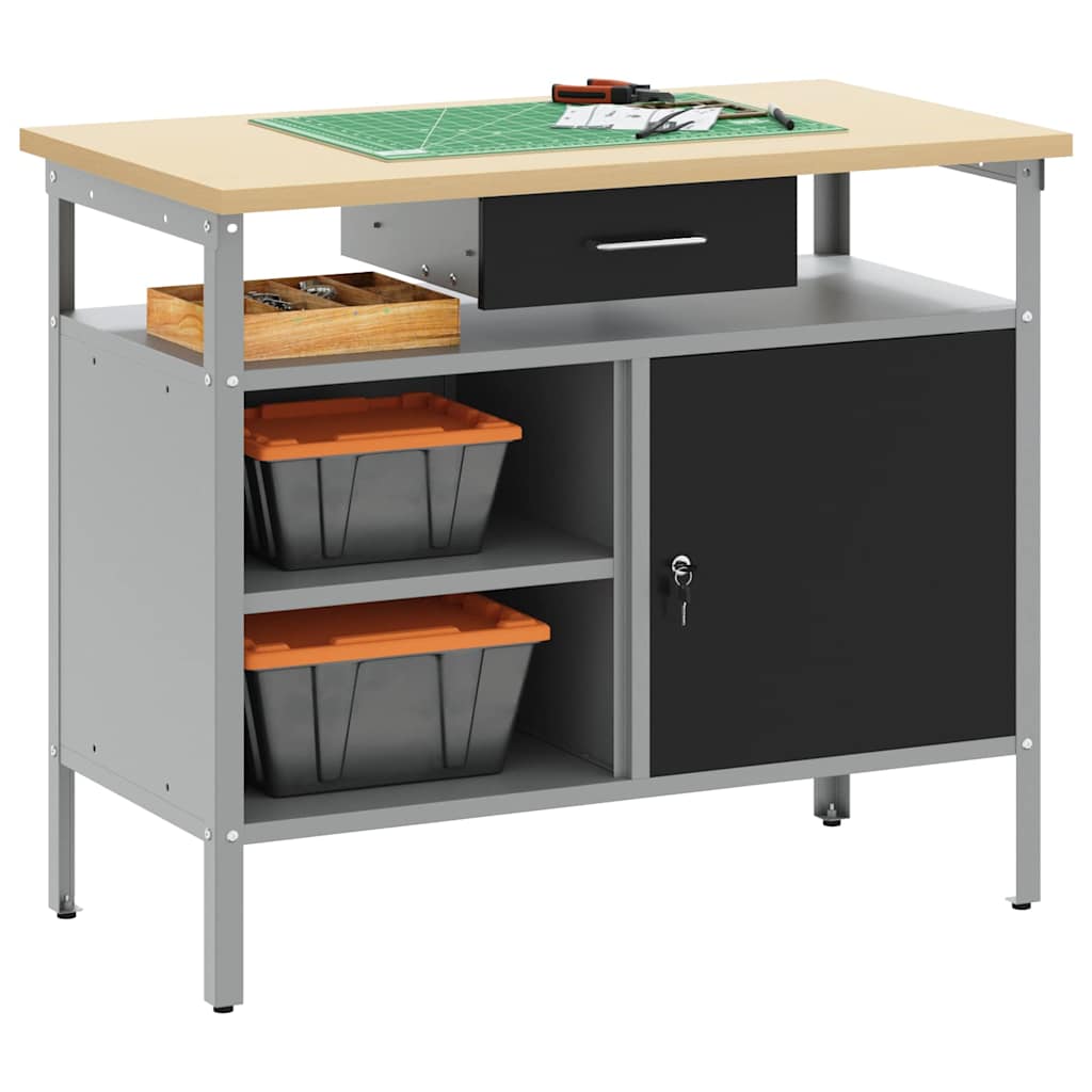 Werkbank mit Schubladen Schwarz und Grau 100 x 55 x 85 cm