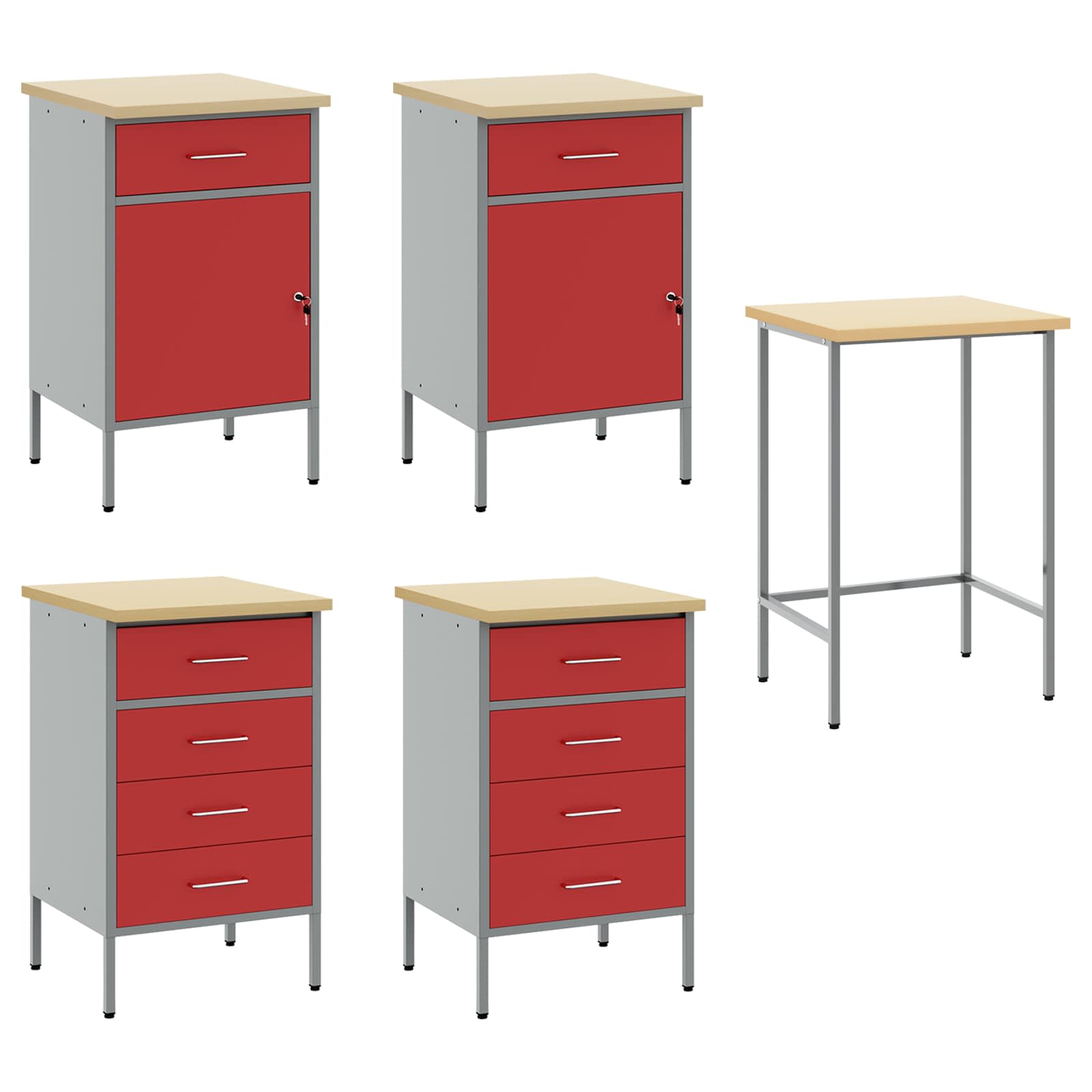 Werkbank mit Schubladen 2 pcs Rot und Grau 100 x 55 x 85 cm