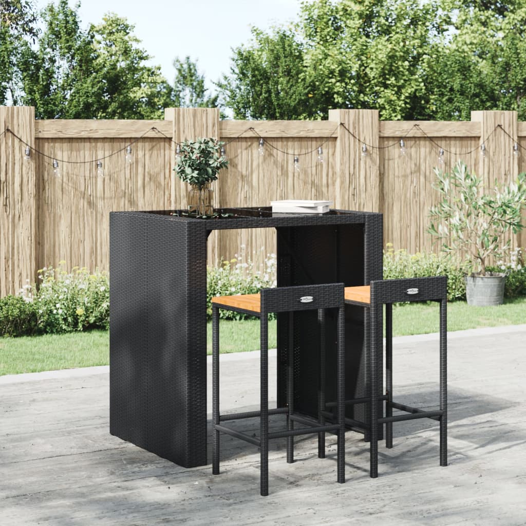 Barhocker 2 Stk. Grau Poly Rattan und Massivholz Akazie