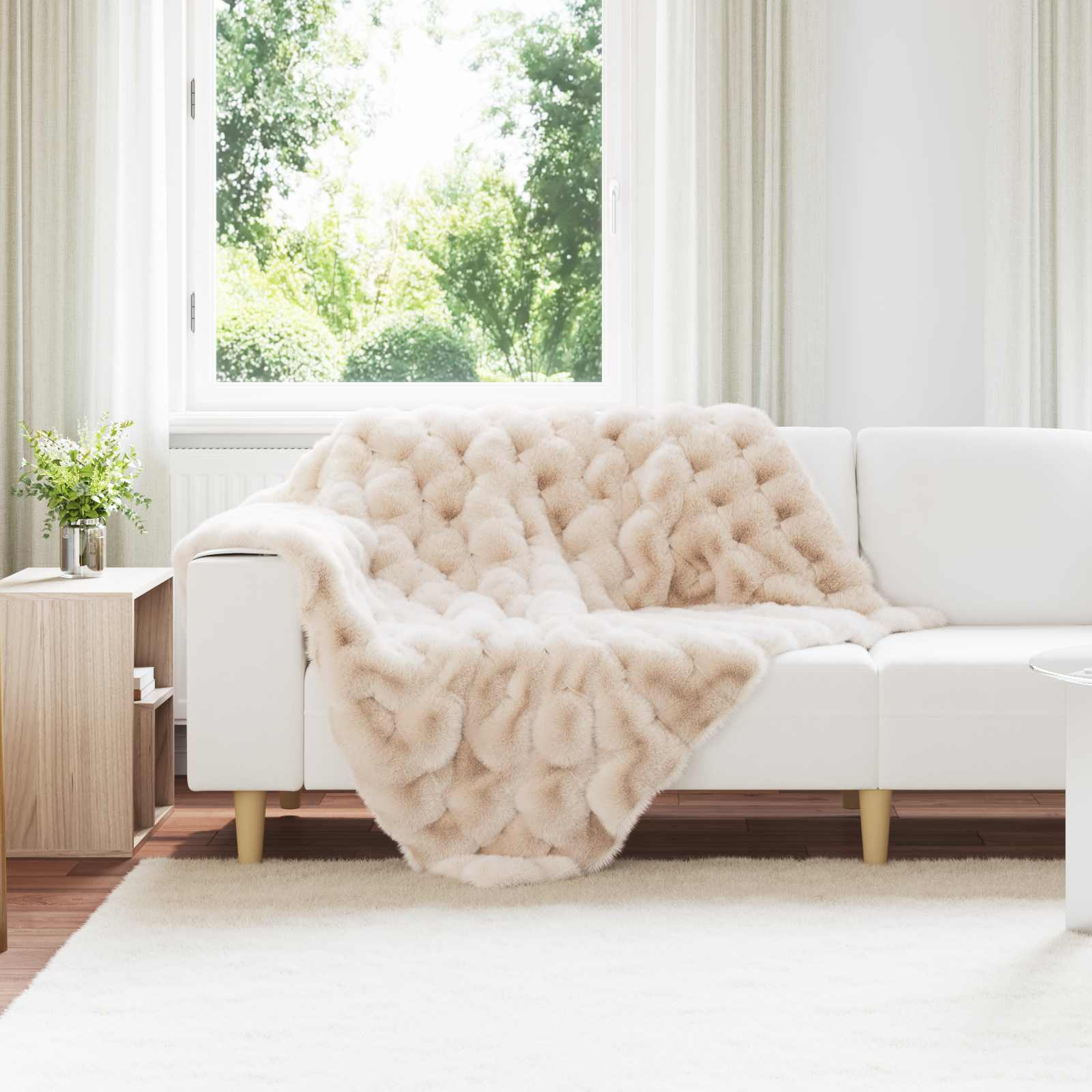 Rutschfeste Decke aus Kunstkaninchenfell Olite Beige Polyester