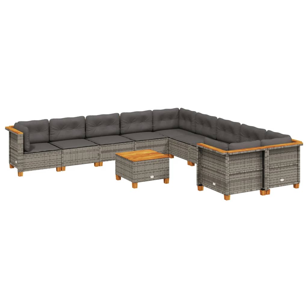 10-tlg. Garten-Sofagarnitur mit Kissen Beige Poly Rattan