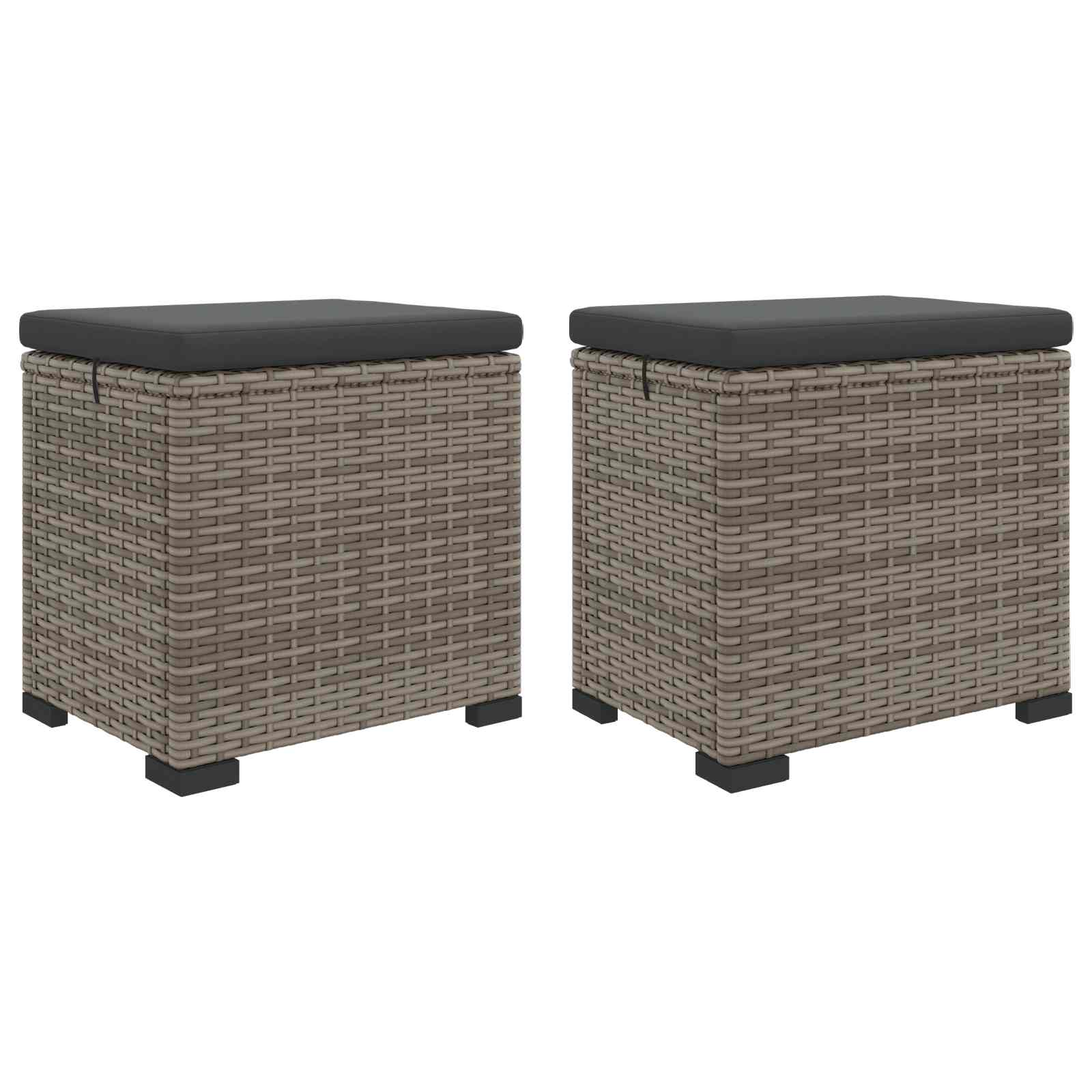 Hocker mit Kissen Schwarz 40x30x40 cm Poly Rattan