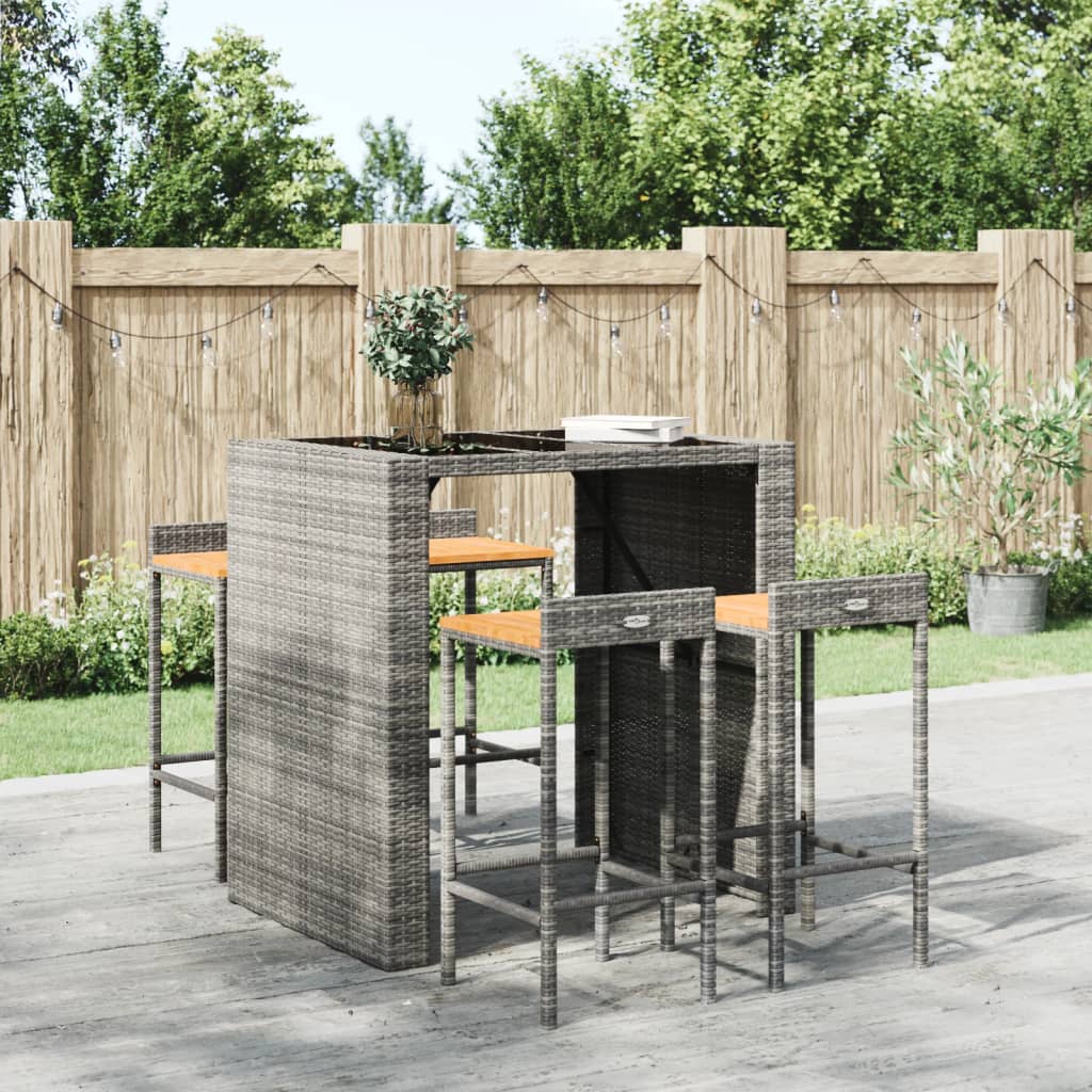 Barhocker 2 Stk. Grau Poly Rattan und Massivholz Akazie