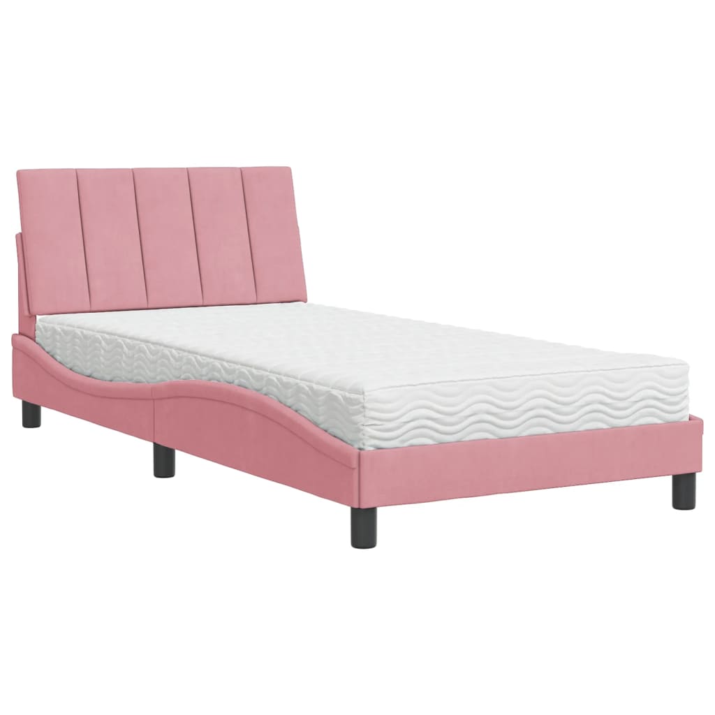 Bett mit Matratze "Hanko" Hellgrau 80x200 cm Samt