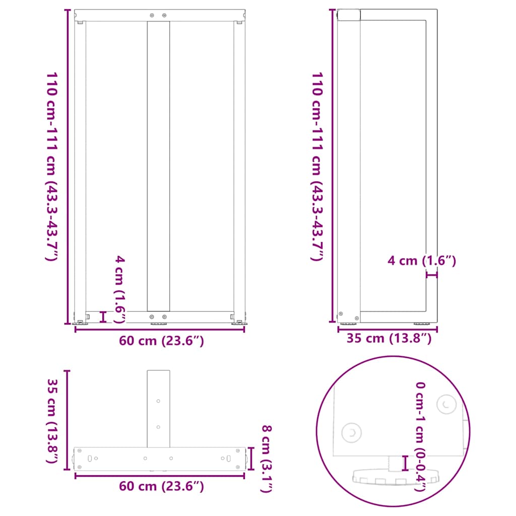 Couchtischbeine T-Form 2 Stk. Schwarz 30x25x(30-31) cm Stahl