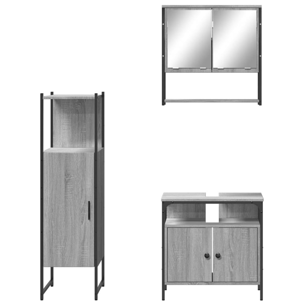 3-tlg. Badmöbel-Set Schwarz Holzwerkstoff