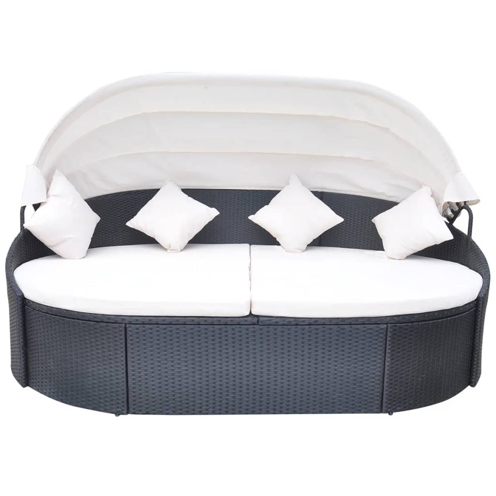 Outdoor-Loungebett mit Dach Poly Rattan Braun
