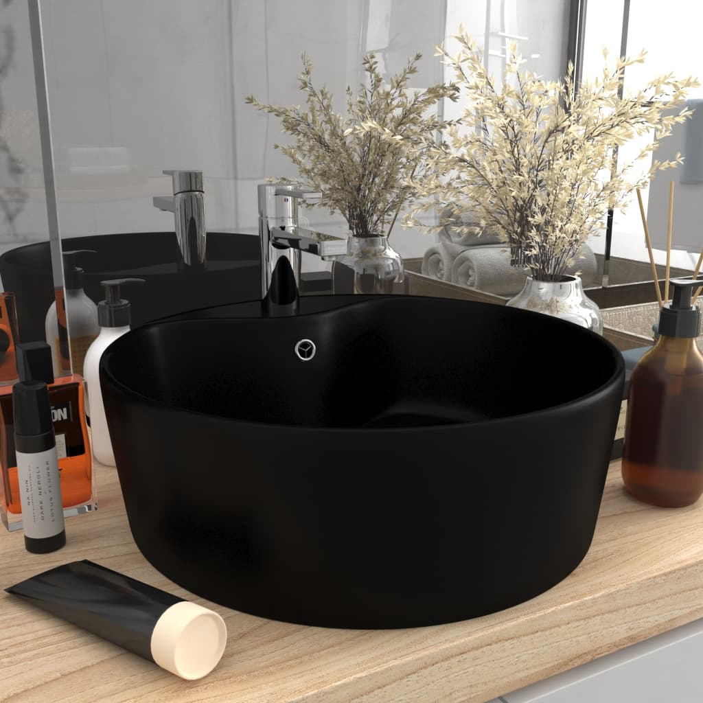 Luxus-Waschbecken mit Überlauf Matt-Weiß 36x13 cm Keramik