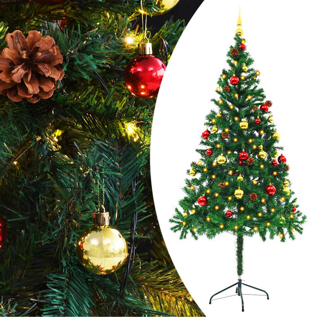 Künstlicher Weihnachtsbaum mit Beleuchtung & Kugeln Grün 150 cm