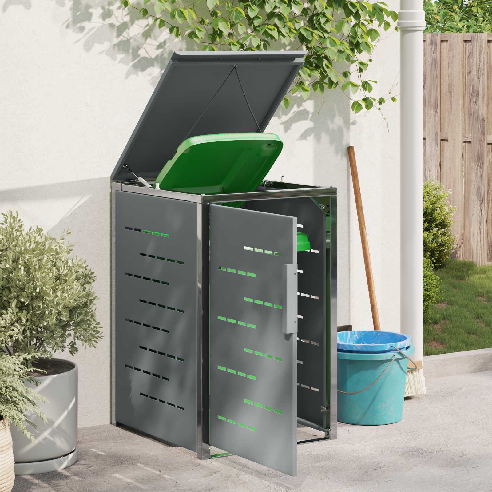Mülltonnenbox for 2 Bins 240L Edelstahl Schwarz