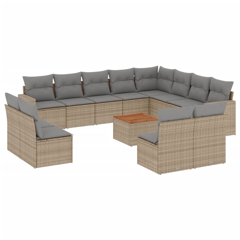 13-tlg. Garten-Sofagarnitur mit Kissen Schwarz Poly Rattan