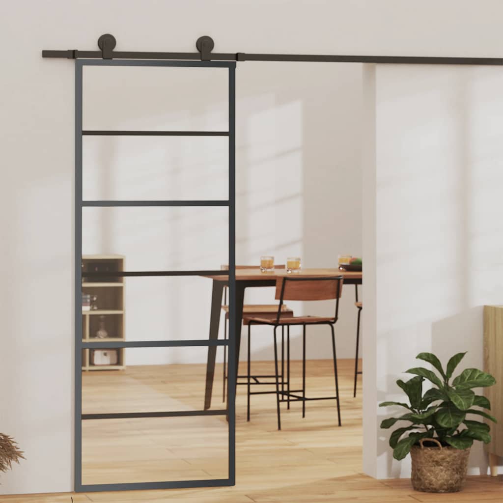 Schiebetür 3-teilig ESG-Glas und Aluminium 76x205 cm Schwarz