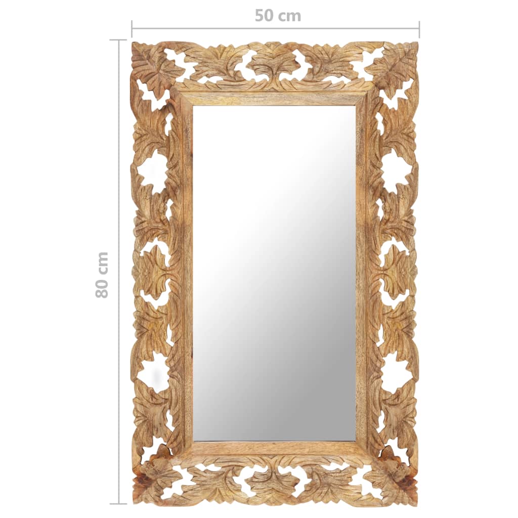 Spiegel Handgeschnitzt Braun 50x50 cm Massivholz Mango