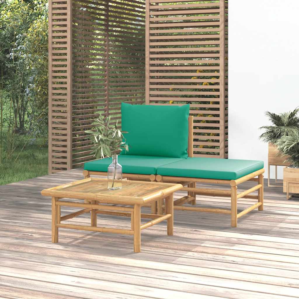 3-tlg. Garten-Lounge-Set mit Hellgrauen Kissen Bambus