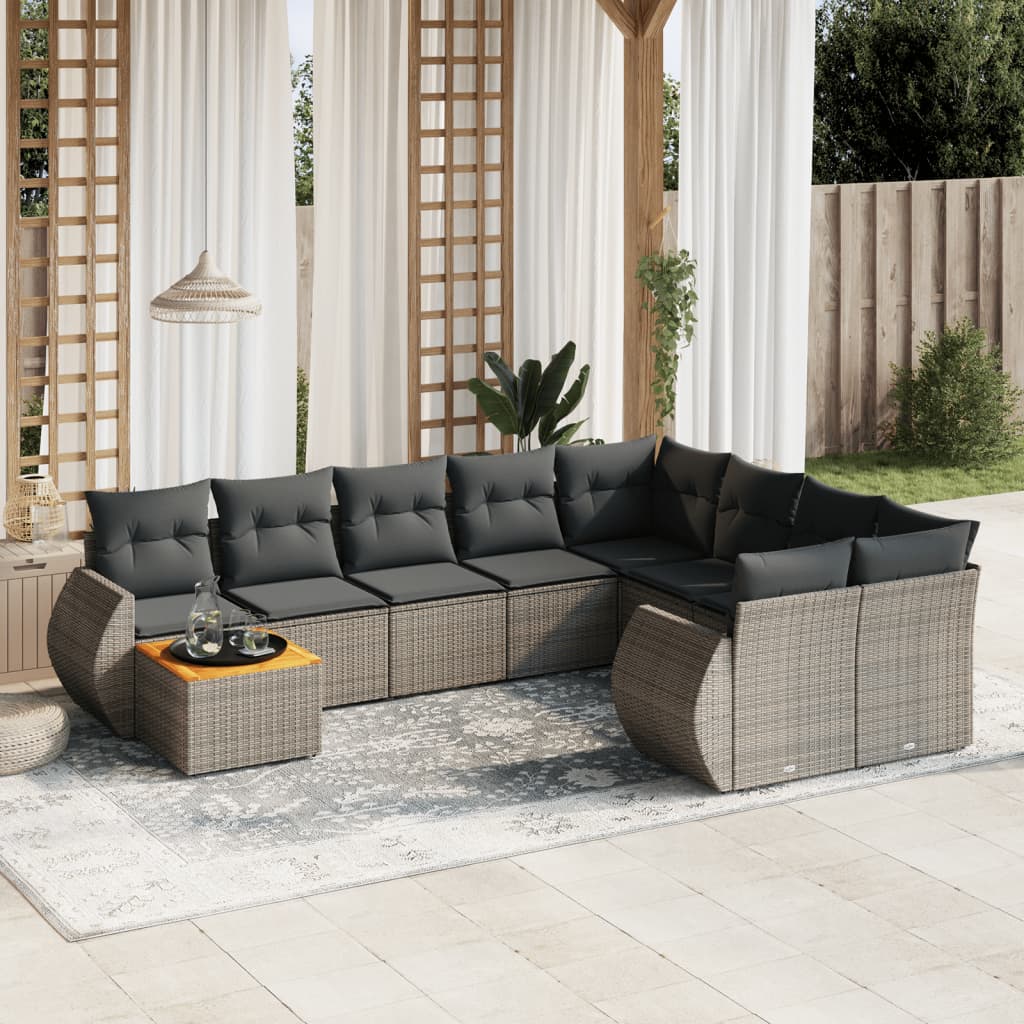 10-tlg. Garten-Sofagarnitur mit Kissen Schwarz Poly Rattan