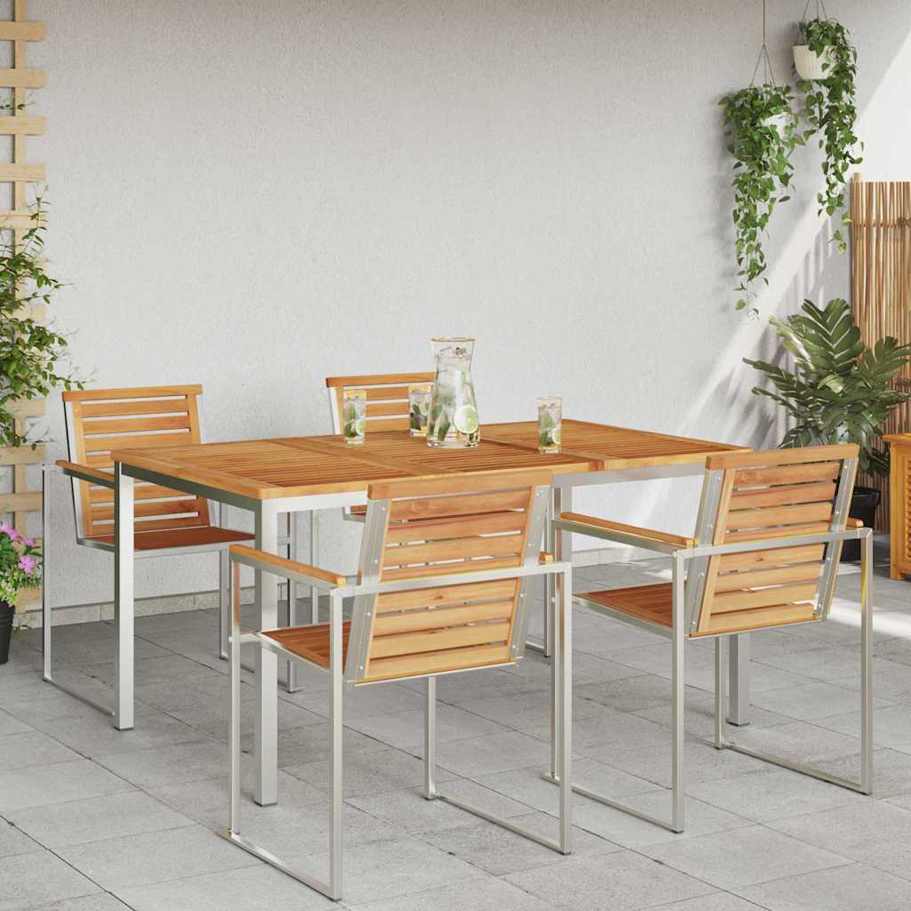 Esstisch 90x90x75 cm Massives Akazienholz und Edelstahl