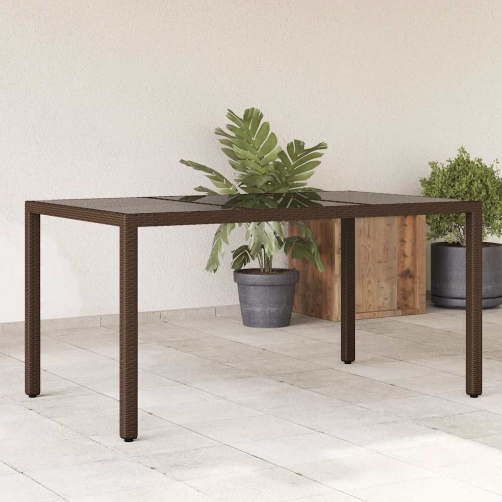 Gartentisch 150x90x75 cm Hartglas und Poly Rattan Schwarz