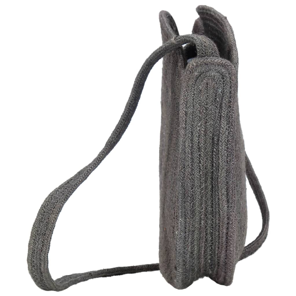 Runde Schultertasche Dunkelgrau Handgefertigt Jute
